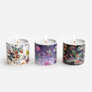 Johnny Was Fine Set 3 Votive Candles Purple Flowers Butterfly Black Birds New